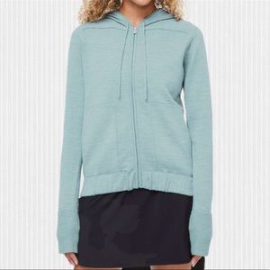 #12 Lululemon Rise & Move Merino Wool Knit Hoodie Heathered Cloud Blue Size 10